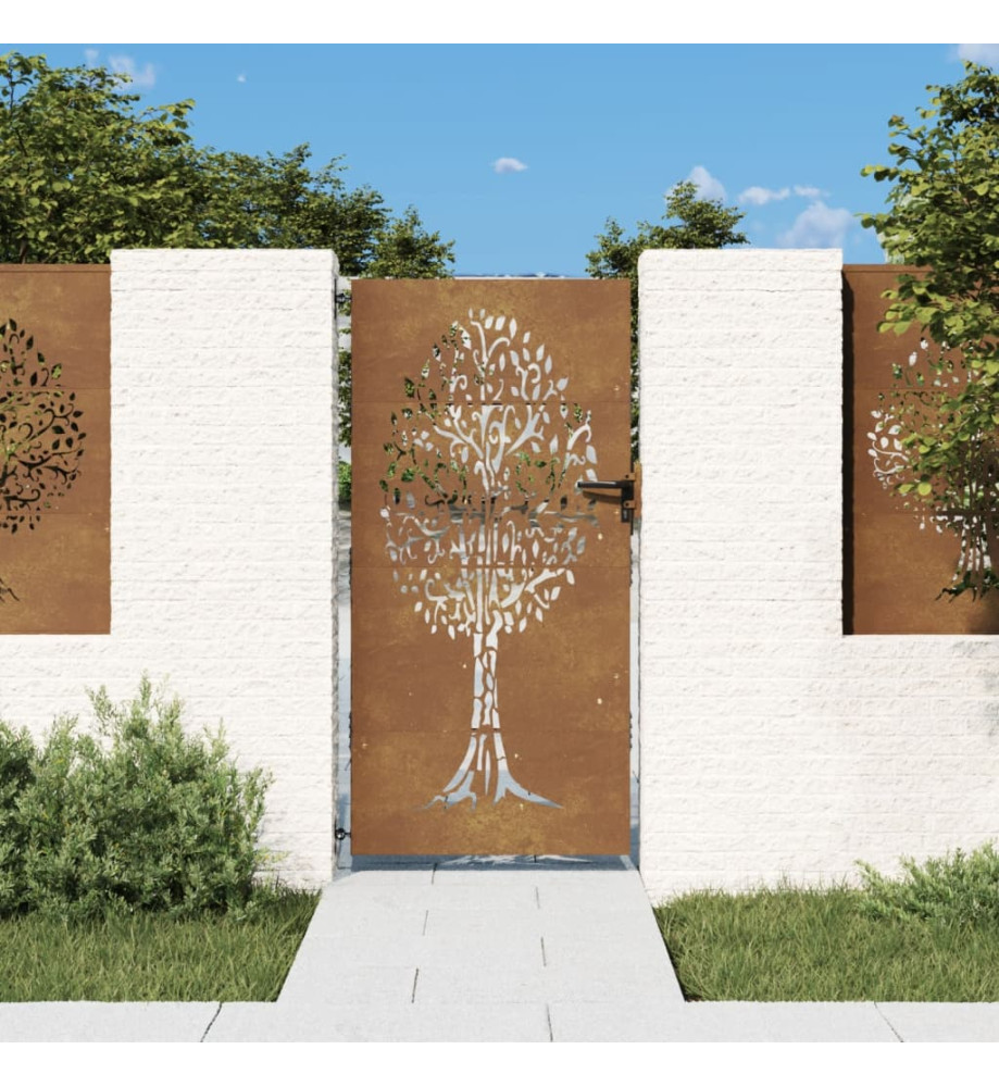 Portail de jardin 85x200 cm acier corten conception de l'arbre