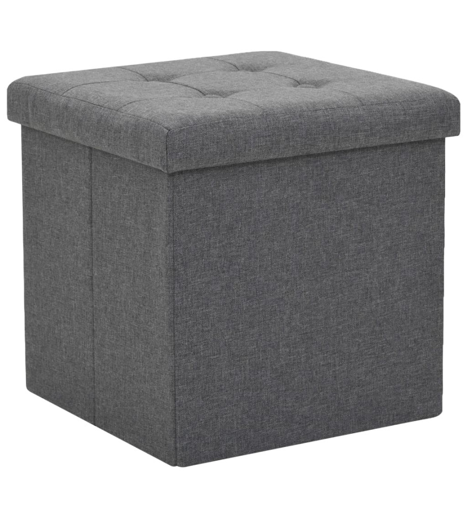 Tabouret de rangement pliable Gris foncé Faux lin