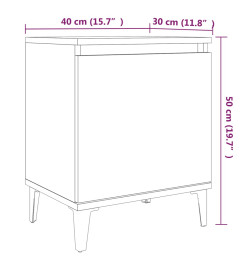 Table de chevet avec pieds en métal Chêne marron 40x30x50 cm