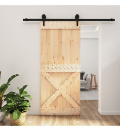 Porte coulissante et kit de quincaillerie 90x210 cm pin massif