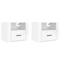 Tables de chevet murales 2 pcs Blanc brillant 50x36x40 cm