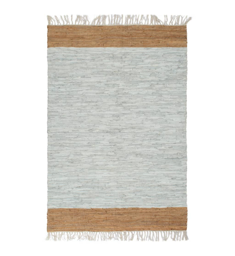 Tapis Chindi tissé à la main Cuir 190x280 cm Gris clair et brun