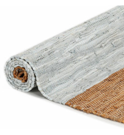 Tapis Chindi tissé à la main Cuir 190x280 cm Gris clair et brun