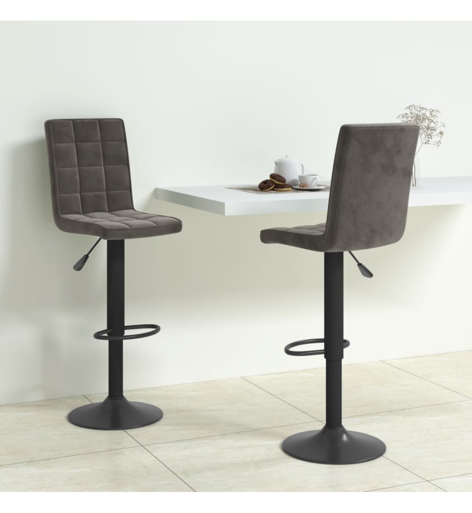 Tabourets de bar lot de 2 gris foncé velours