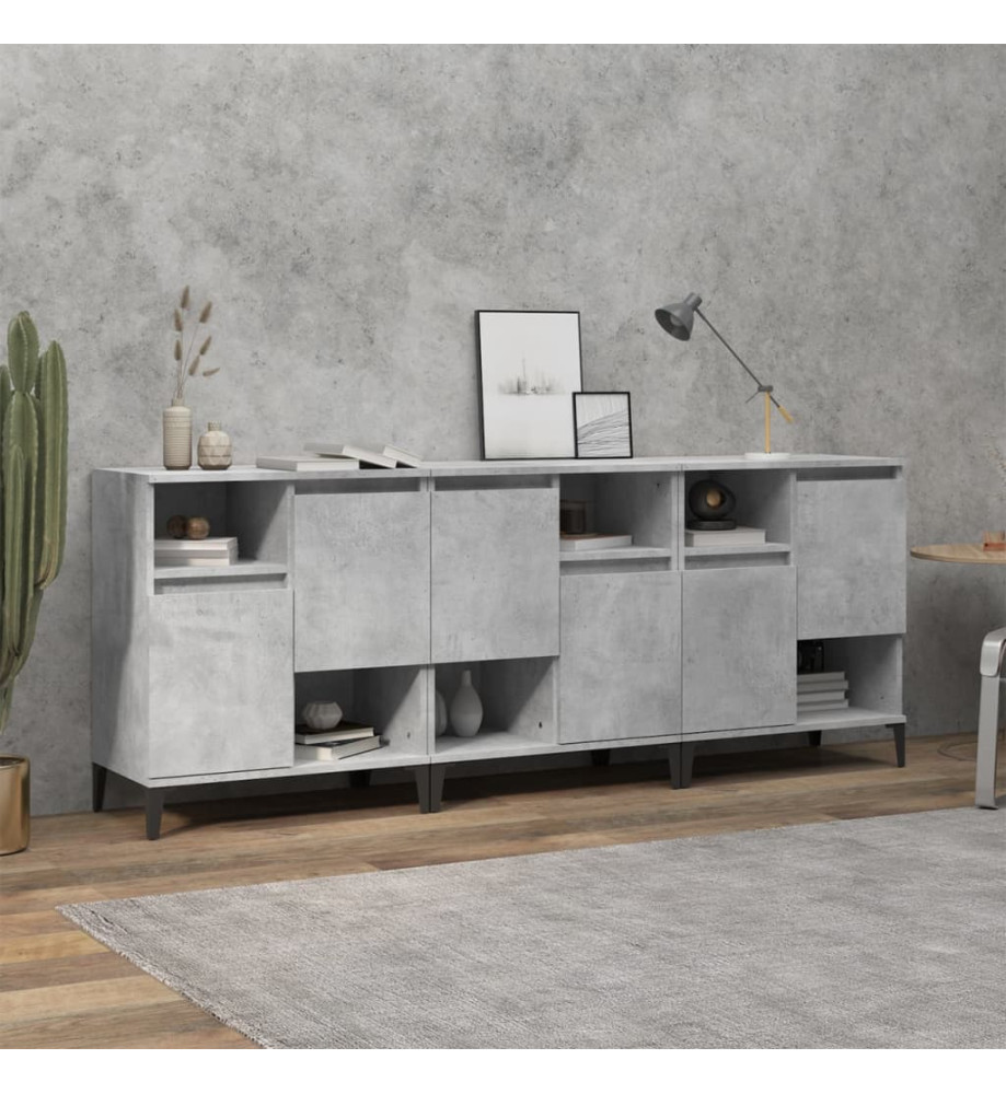Buffets 3 pcs gris béton 60x35x70 cm bois d'ingénierie Buffets 3 pcs gris béton 60x35x70 cm bois d'ingénierie