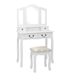 Ensemble de coiffeuse avec tabouret Blanc 80x69x141cm Paulownia