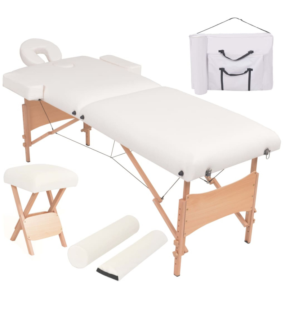 Table de massage pliable et tabouret 10 cm d'épaisseur Blanc