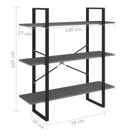 Bibliothèque à 3 niveaux Gris 100x30x105 cm Bois de pin massif