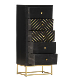 Armoire à tiroirs Noir et doré 45x30x105 cm Bois de manguier