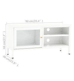 Meuble TV Blanc 90x30x44 cm Acier et verre