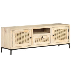 Meuble TV 120x30x40 cm Bois de manguier et canne naturelle