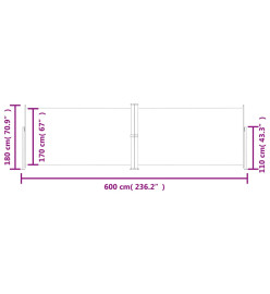 Auvent latéral rétractable Rouge 180x600 cm