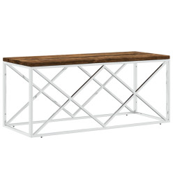 Table basse acier inoxydable et bois massif de récupération