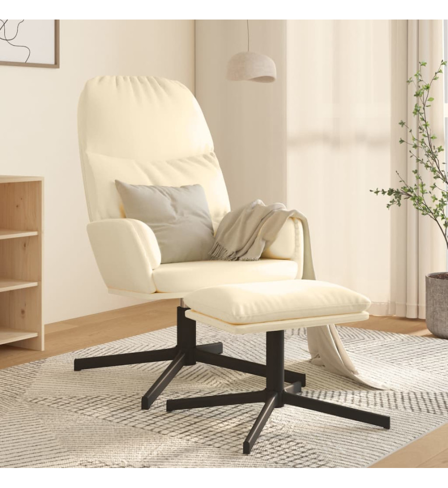 Chaise de relaxation avec tabouret Blanc crème Similicuir