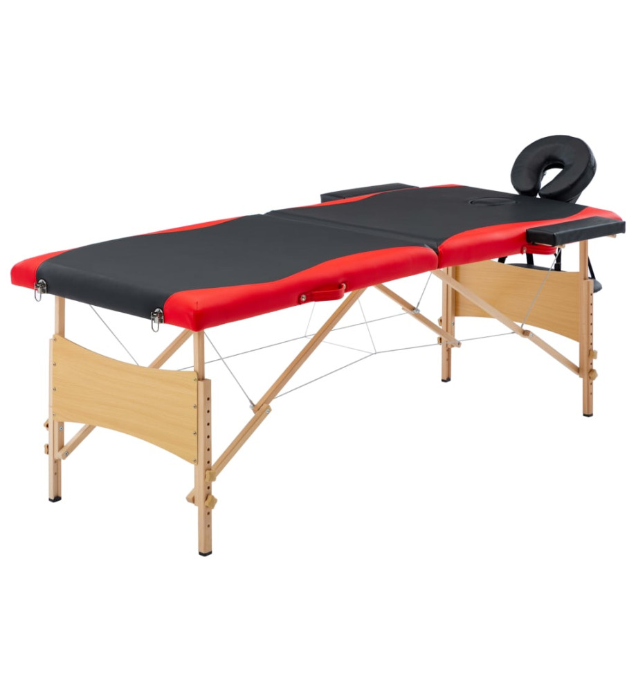 Table de massage pliable 2 zones Bois Noir et rouge