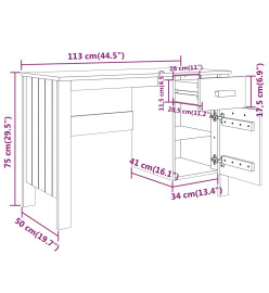 Bureau HAMAR Gris clair 113x50x75 cm Bois massif de pin