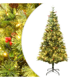 Sapin de Noël pré-éclairé et pommes de pin vert 225cm PVC et PE