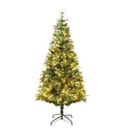 Sapin de Noël pré-éclairé et pommes de pin vert 225cm PVC et PE