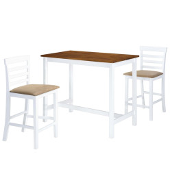 Table et chaises de bar 3 pcs Bois massif Marron et blanc