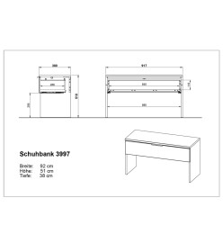 Germania Banc à chaussures GW-Avino 38x92x51 cm Chêne Navarre et blanc