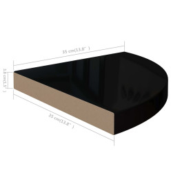 Étagères d'angle flottantes 4 pcs Noir brillant 35x35x3,8cm MDF