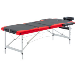 Table de massage pliable 3 zones Aluminium Noir et rouge