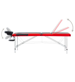 Table de massage pliable 3 zones Aluminium Noir et rouge