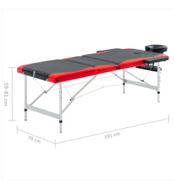 Table de massage pliable 3 zones Aluminium Noir et rouge