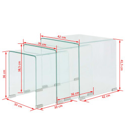 Ensemble de tables gigognes 3 Pièces Verre trempé Transparent