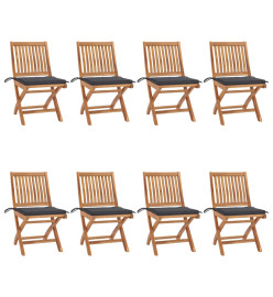 Chaises pliables de jardin avec coussins 8 pcs Teck solide