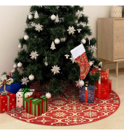 Jupe de sapin de Noël de luxe avec chaussette Rouge 122cm Tissu