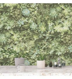 Evergreen Papier peint Succulent Vert et beige