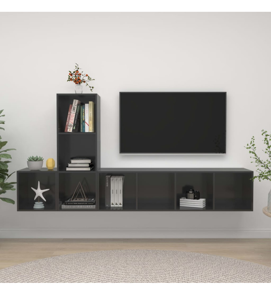 Ensemble de meuble TV 3 pcs Gris brillant Aggloméré