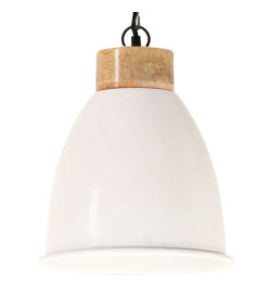 Lampe suspendue industrielle Blanc Fer et bois solide 23 cm E27