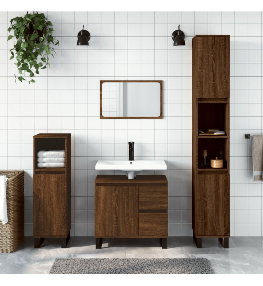 Ensemble de meubles de salle de bain 3 pcs Chêne marron