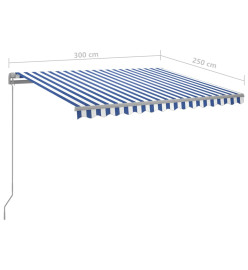 Auvent rétractable automatique et poteaux 3x2,5 m Bleu et blanc