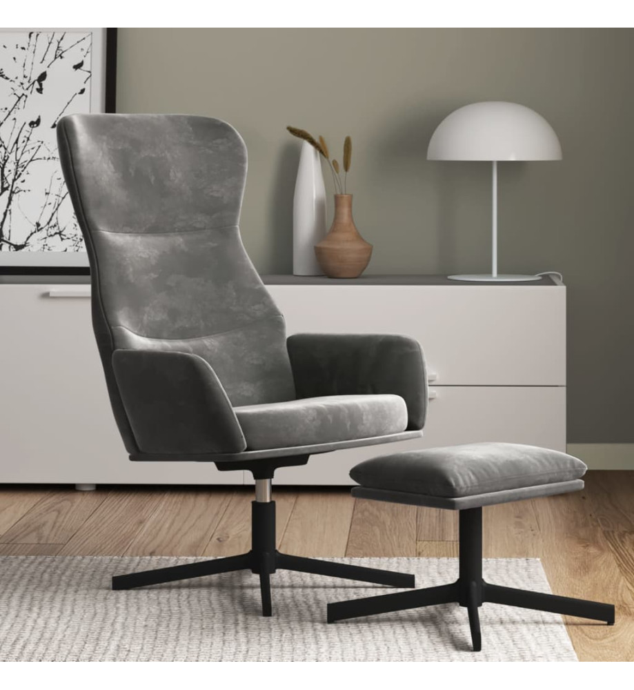 Chaise de relaxation avec tabouret Gris foncé Velours