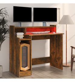 Bureau et lumières LED Chêne fumé 97x45x90 cm Bois d'ingénierie