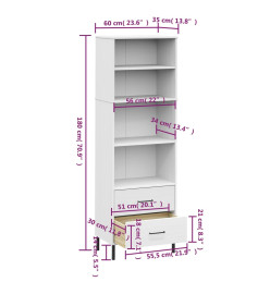 Bibliothèque à 2 tiroirs Blanc 60x35x180 cm Bois massif OSLO