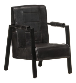 Fauteuil 60x80x87 cm Noir Cuir de chèvre véritable