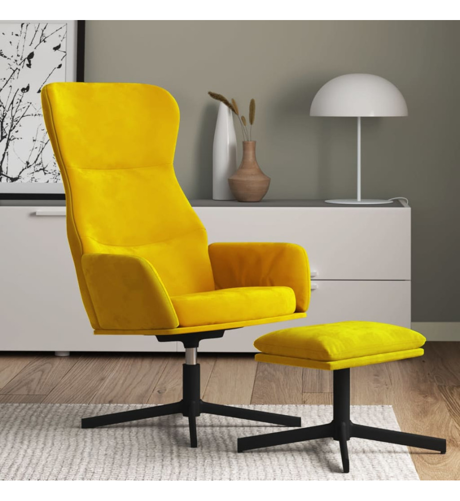 Chaise de relaxation avec tabouret Jaune moutarde Velours