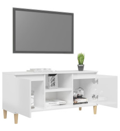 Meuble TV avec pieds en bois Blanc brillant 103,5x35x50 cm