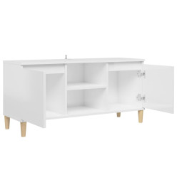 Meuble TV avec pieds en bois Blanc brillant 103,5x35x50 cm