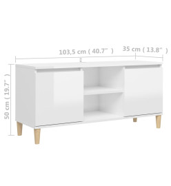 Meuble TV avec pieds en bois Blanc brillant 103,5x35x50 cm