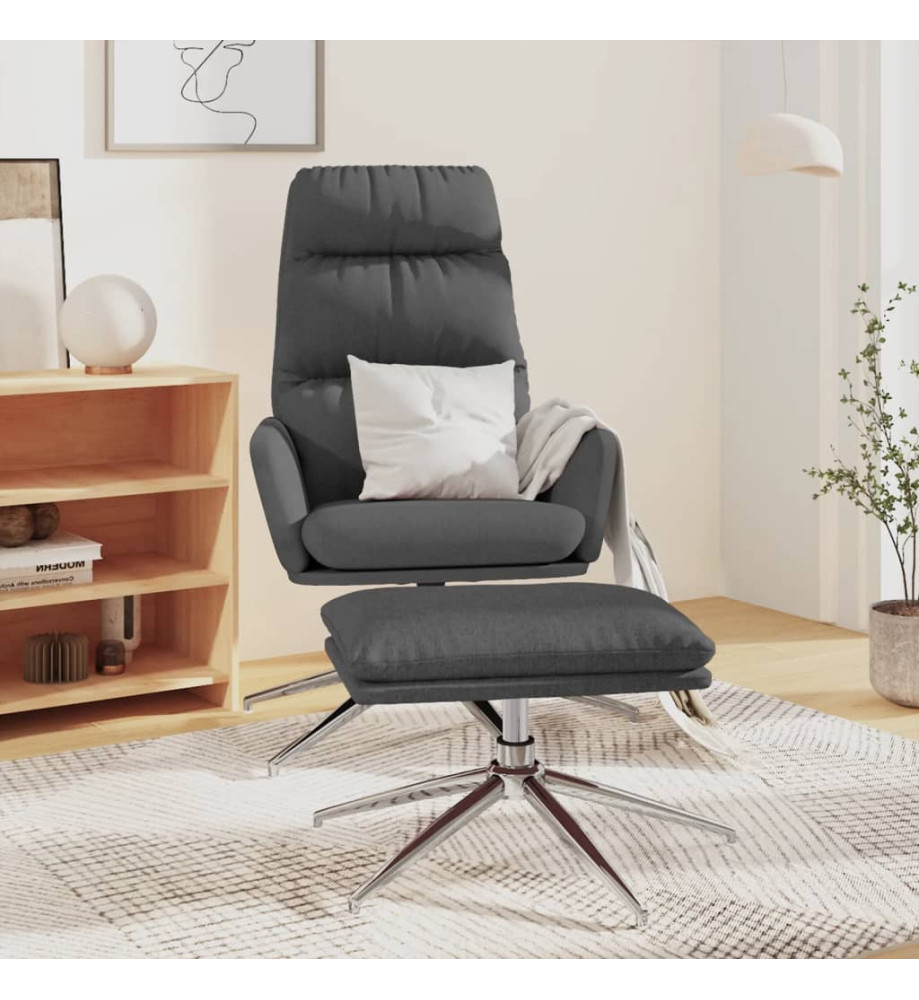 Chaise de relaxation avec tabouret Gris foncé Tissu