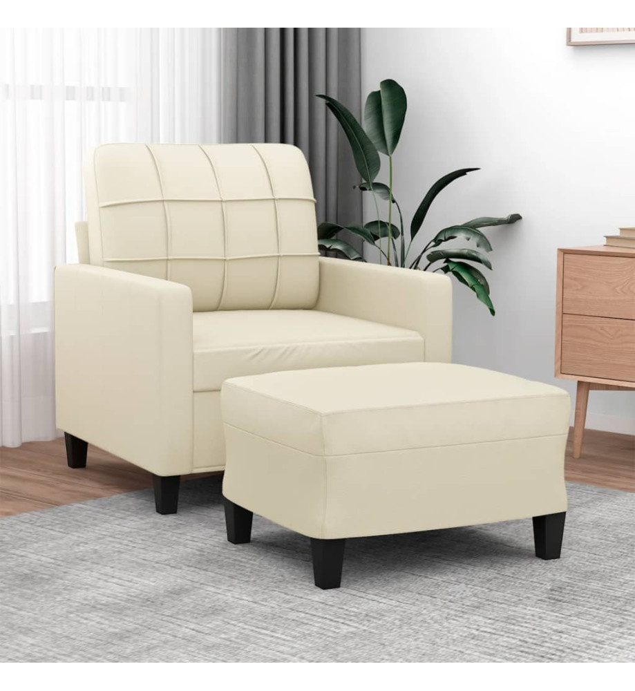 Fauteuil avec repose-pied Crème 60 cm Similicuir