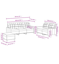 Ensemble de canapés 3 pcs avec coussins Gris clair Tissu