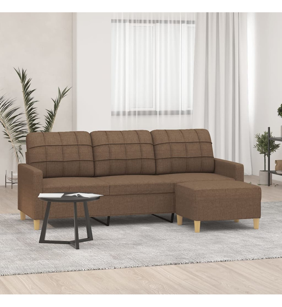 Canapé à 3 places avec repose-pieds Marron 180 cm Tissu