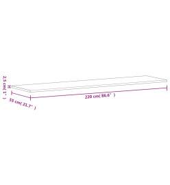 Dessus de plan de travail 220x55x2,5 cm bois massif de hêtre