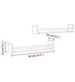 Étagères murales avec barres 2 pcs chêne fumé 80x16x14 cm